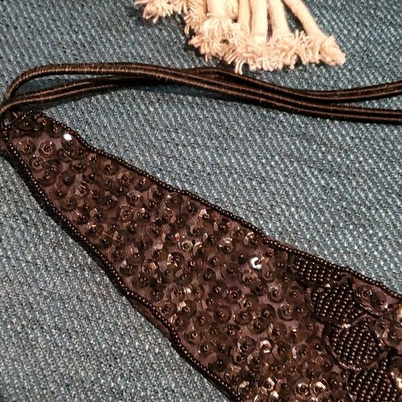 Vintage Black Beaded Belt Sequin Fancy Fun Granny Cottage Y2K 723 - Picture 4 of 7